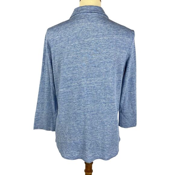 J. McLaughlin Blue Linen Blend 3/4 Sleeve V-Neck Button Top Women’s Large - Picture 3 of 9